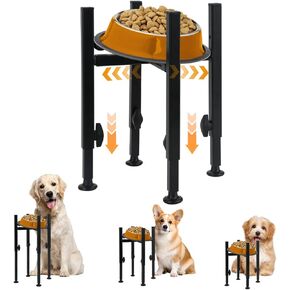Elevated Single Dog Bowl Stand for Medium Large Dogs, Adjustable 3 Heights Wide 6.88-10.83" Raised Dog Food Bowls, Non-Slip Dog Food Water Bowl Dog Feeder (Bowl Not Included)