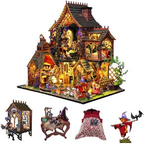 CUTEROOM DIY Miniature House Kit, Wooden Dollhouse Kit with LED Magic Tiny House Kits for Women Girls Best Birthday Gifts (Magic Spirit)