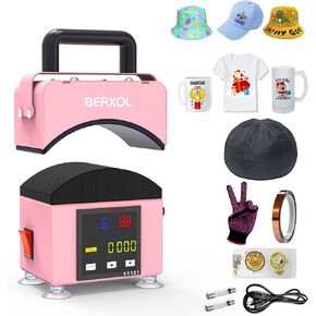 Hat Press ، Hat Press Heat Machine for Caps ، لوحة حرارة منحنية ， درجة الحرارة الدقيقة والتحكم في الموقت لسهولة التشغيل ، وقبعة صغيرة بالضغط على القبعات والأكياس والجوارب (المرجان الوردي)