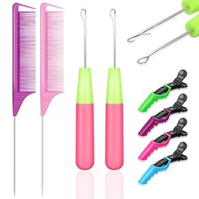 تشمل خطافات الكروشيه المصنوعة من كروشيه مع إكسسوارات 2 PCS Class Crochet Hooks 4 PCS Cligator Hair Clip و 2 PCS Tail Cox Tool kits for the braiding ، extension