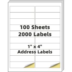 Shipping Address Labels,1" x 4" 2000 Blank Mailing Shipping Labels (20 Labels per Sheet,100 Sheets), Printable White Sticker Labels Compatible with Laser and Inkjet Printers