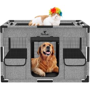 Cat Dog Playpen, Fabric Mesh Dog Fence, Large Soft Dog Cat Kennel Crate,Breathable Exercise Pet Play Pen for Dogs,PVC Pipe Frame,Indoor Outdoor Pet Fence Cage for Small Animals with Carrying Case(L)