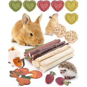 ERKOON 33 PCS Bunny Chew Toys for Teeth, from Various Natural Ingredients Such as Apple Wood, Carrots, and Timothy Grass, Suitable for Small Pets Such as Hamsters Totor Guinea Pigs etc
