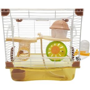 PINVNBY Hamster Cage, Mouse Cage and Habitats Hamster Enclosure Hamster Habitat for Mouse Mice Rat Gerbils and Small Animals 10.5 x 8.0 x 10.6inches(Brown)