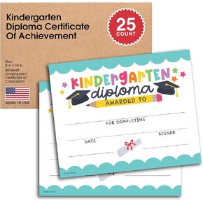 Hadley Designs 25 Colorful Kindergarten Diploma Certificate of Achievement-Kindergarten Graduation Certificates for Kids, Certificates of Completion, Kindergarten Certificates, Awards for Kids