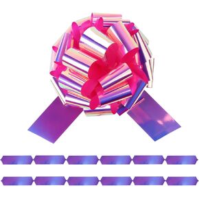 2Pcs Laser 12 Inch Giant Pull Bow Big Bow,Great Gift Bows for Appliances,Bikes,Christmas, Parties,and Large Bow Decorations on Dining Tables (Light Rainbow)