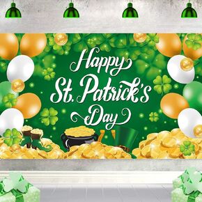 St. Patrick's Day Decorations Banner Happy St Patricks Day Backdrops - 71x44 Inch St. Patricks' Day Decor for Irish-Themed Party Supplies