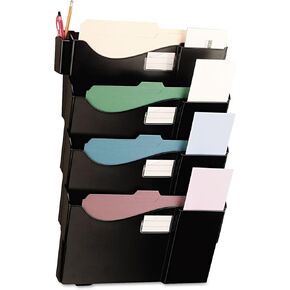 Universal UNV08137 16.63 in. x 4.75 in. x 27.5 in. Wall Mount 4-Section Grande Central Filing System - Legal/Letter, Black (4/Pack)
