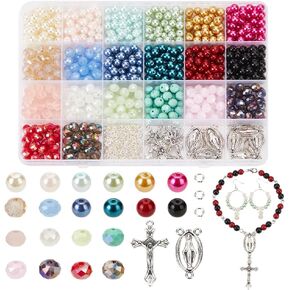 NBEADS Rosary Making Kit 1120 Pcs Necklace Making Set Rosary Prayer Making Supplies Necklace Set Cross Beads Kit for Rosary Easter Bracelet Necklace Jewelry Making