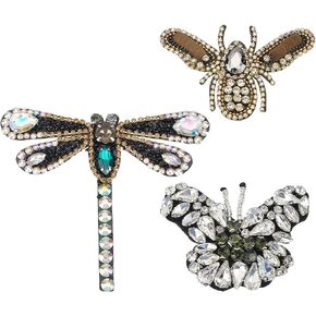 INFUNLY 3PCS Bee Beaded Patches Butterfly Rhinestone Patch Sew on Embroidered Patches Applique Dragonfly Appliques Embellishments for Clothes Bag Jackets Pants Shoes DIY Decorative Patches