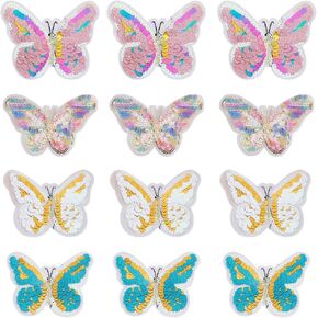 INFUNLY 12pcs Sequin Butterfly Patch Sew on Colorful Butterfly Patches Cartoon Insect Applique Iron on Pink Blue Butterfly Embroidery Patches Badges for Clothes Bag Jacket Pants Shoes DIY Projects