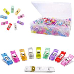 TANEMUDO 521 Pcs Multipurpose Quilting Clips Plastic Sewing Clips for Sewing and Fabric Crafts, with Soft Ruler and Transparent Box