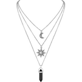 Gothic Sun and Moon Neckalce for Women, Crystal Pendant Necklaces, Y2k Accessories Jewelry Layered Crescent Moon Necklace for Women, Goth Witch Necklace, Christmas New Year Jewelry Gift
