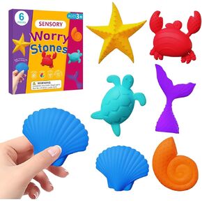 6-Pack Fidget Sensory Toys for Kids & Adults with Autism ADHD: Marine Animal Anxiety Relief Items, Quiet Fidgets & Worry Stones for Classroom Prizes, Mini Desk Toys for Calm Down, Stress Relief Gifts