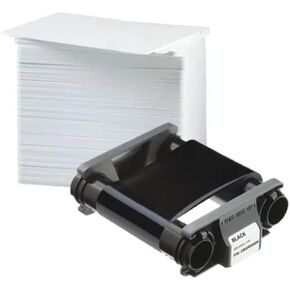 Evolis CBGR0500K Black Monochrome Ribbon - 500 Prints for Badgy100 and Badgy200 Printers with 500 ID Zone Premium White Blank Plastic CR80 30 Mil PVC Cards