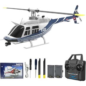 C138 Remote Control Helicopter, 1:33 Scale Bell206 Helicopter 2.4G 6CH RTF Single Propeller Aileron Free, Optical Flow Positioning, Six-axis Gyroscope Stabilization Gift for Adults (2 Battery)