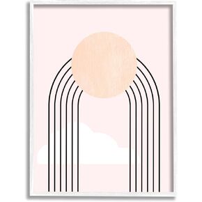 Stupell Industries Modern Geometric Rainbow Arch Lines Pink Sky Sun, Designed by Daphne Polselli White Framed Wall Art, 11 x 14