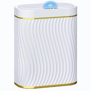 steo spce Bathroom Small Trash Can with Automatic Touchless Lid, 2.6 Gallon Smart Garbage Can Narrow Waterproof Trash Bin for Bedroom, Office, Living Room (Gold White)
