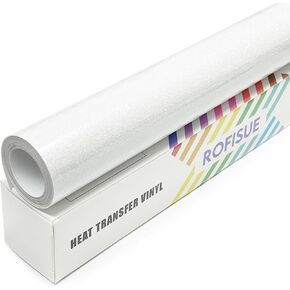 Glitter Heat Transfer Vinyl Rainbow White, 12Inches*6Ft Glitter Iron on Vinyl for T Shirts Easy to Cut and Weed Compatible with All Cutter Machines HTV Iron on Vinyl for Cricut