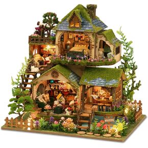 Yuzhen DIY Miniature Dollhouse with Furniture and LED Lights, Wooden Dollhouse Includes Dustcover and Music Movement