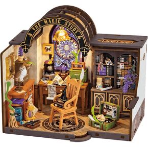 DIY Miniature Dollhouse Kit-Magic Study ، Tiny House Kit Model Study with Furniture و DIY Hobbies Crafts and Holiday For Family and Friends (267pcs)