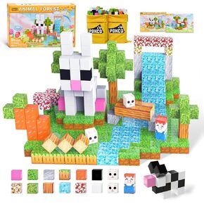 Magnetic Blocks -132PCS Magnetic Toys,Build Forest World Set,Magnetic Building Blocks Toddler Toys,STEM Montessori Sensory Christmas Birthday Gifts for Kids Boys Girls Age 3-4,4-8,8-12