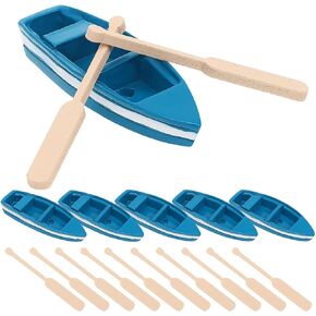 NUOBESTY Mini Rowboat: 6 Sets Mini Tiny Wooden Boat with Oars Miniature Rowboat Canoe Model Figurines for DIY Miniatures Nautical Home Decorations Fairy Garden Cake Topper