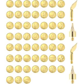 56Pcs Wood Burning Tip Set, Letter Wood Burning Kit Including Number Alphabet Symbol Brass Alphabet Number Template for DIY Carving Craft Embossing Wood Burning Tool