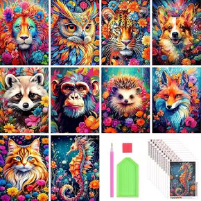 Stalente Diamond Painting Kits for Adults, 10 Pack 5D Diamond Art Kits for Beginners Round Full Drill Diamond Painting for Home Wall Decoration Gift 12×16inch, Animal