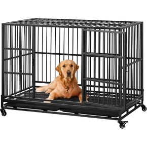 Yaheetech 48'' Dog Crate Extra Large Pet Crate XXL Indestructible Dog Crate for Large Dogs with Lockable Wheels/Removeable Trays for Indoor/Outdoor