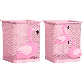 Trycooling 2 Pack Metal Cute Pen Pencil Holder Office Home Desk Square Pencil Cup Caddy Box Makeup Brush Holders for Girls (Square)