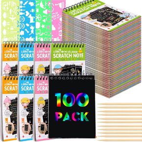 Fulmoon 100 Pack Scratch Note Pads for Kids, Scratch Notebooks Bulk Scratch Note Pads Rainbow Art Paper Goody Mini Coloring Books for Kids Art Party Supplies