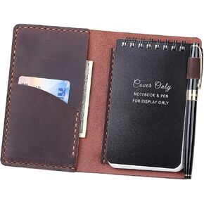 Robrasim Top Bound 3"x5" Memo Notebook Covers, Genuine Leather Cover for 3x5 Top-Spiral Notebook, Memo Book Cover Note Pad Holder Cover Only, Brown