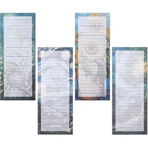 4 Pack Magnetic Notepads for Refrigerator, Grocery List Shopping List To-Do Memos Notepads for Fridge, Van Gogh Oil Painting Theme Full Magnet Back Magnetic Notepads, 50 Sheets per Pad