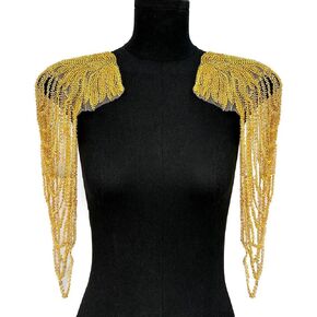 Sequin Bead Tassel Shoulder Clothing Accessories/European and American Retro Dress Gorgeous Decorative Accessories (Gold Color)
