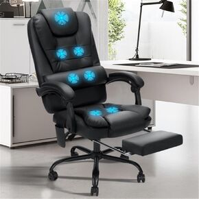 Massage Office Chair Reclining Office Chair with Footrest Soft Leather Executive Office Chair Ergonomic High Back Computer Desk Chair for Home Office Black