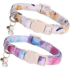 Elegant little tail 2 Pack Cat Collar-Shark Print Cotton Breakaway Cat Collars with Bell Pendant Kitten for Boy Safety Adjustable Collar for Small Cats Puppy