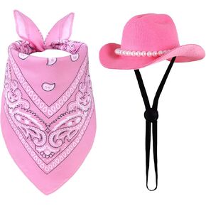 Pet Cowboy Costume Accessories Halloween Costumes for Small Pet Dogs Cat Cowboy Hat Cap and Bandana Scarf Halloween Party Western Cosplay Accessories (Pink, Small)