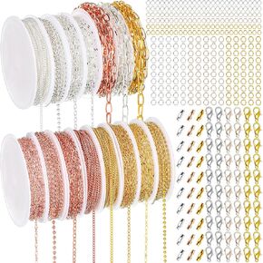 Otuuz 127.8 Feet 15 Rolls Jewelry Making Chains Bulk Necklace Jewelry Chains Supplies for DIY Necklace Bracelet with Jump Rings/Lobster Clasps/connectors