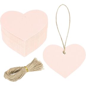 MECCANIXITY 100Pcs Kraft Paper Gift Tags with String, 2.2 x 2.6 Inch Blank Hanging Labels Heart Shape Paper Labels Pink Gift Tags for Price Tags, Christmas, DIY Crafts