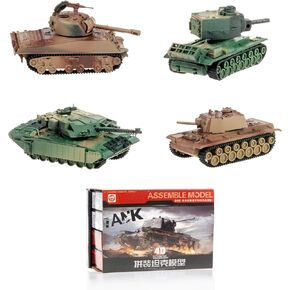1:72 Assembly Tank Model Set 4 Pcs Incl. Challenger, KV1, KV2, M4A3 Sherman Tanks