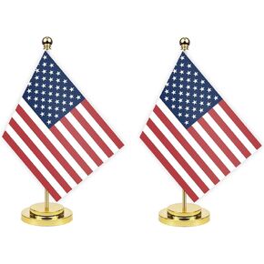 MACLAND 2PCS USA US United States Desk Flag ، يبلغ طوله 12 بوصة أمريكا الصغيرة الأمريكية لافتة داخلية ، الولايات المتحدة للطباعة الصغيرة للمكتب الطاولة المنزلية