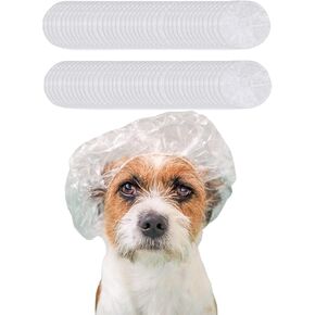 100 Pcs Dog Shower Cap Dog Ear Covers for Bathing Disposable Pet Shower Caps Plastic Overhanging Dog Ear Protection Cats Ear Drops Guard for Kitten Puppy Small Pets Bath Clear Waterproof (100 Pcs)