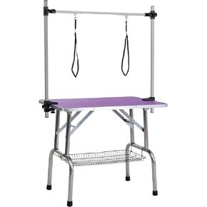 NicBex 42 Inch Folding Pet Grooming Table for Medium/Large Dogs, Heavy Duty Dog Pet Grooming Table with Adjustable Arm and Clamps,Portable Trimming Table Drying Table,Purple