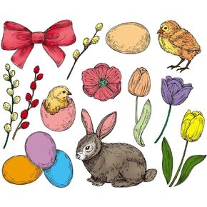 Easter Theme Clear Stamps for Card Making, Spring Flower Easter Egg Bunny Background Transparent Stamps for Bullet Journal DIY Scrapbook Easter Decoration Crafts Card Easter Rubber Stamps