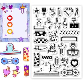 CHGCRAFT Paperclip Clear Stamps Stationery Transparent Stamps Silicone Clear Stamp Seals for DIY Scrapbooking Photo Album Decoration, 4.3x6.3inch