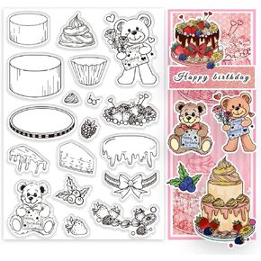 PH PandaHall Cake Bear Clear Stamps, Cake Bear Transparent Stamp Decorative Clear Stamps Dessert Craft Stamp Rubber Stamp for Card Making DIY Scrapbooking Stamp Album Crafting Journal Decor