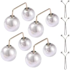 Safety Pins Sweater Shawl Clips,Faux Pearl Pins Brooch for Women Anti Exposure Neckline,Waist Adjuster for Hijab Loose T-Shirt Sleeves Collar Pants Hems Wedding Decor,8 Pieces (White)