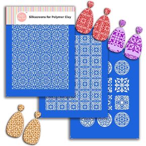 Tile Silk Screen Stencils for Polymer Clay, 3 PCS 1 inch Round Tile Pattern Silkscreen for Polymer Clay Earring Making, Reusable Silk Screen Stencils for Polymer Clay SSCMB-75