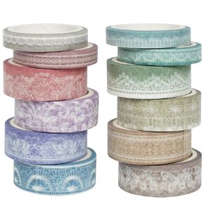 YUBBAEX 12 Rolls Lace Patterns Washi Tape Set Vintage Arts Masking Tape Floral Decorative for DIY Crafts, Bullet Journal Supplies, Planners, Scrapbook, Card/Gift Wrapping